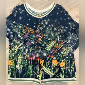 Ivko Spring Floral Light Cotton Blend Cardigan button front sweater size L 40/42
